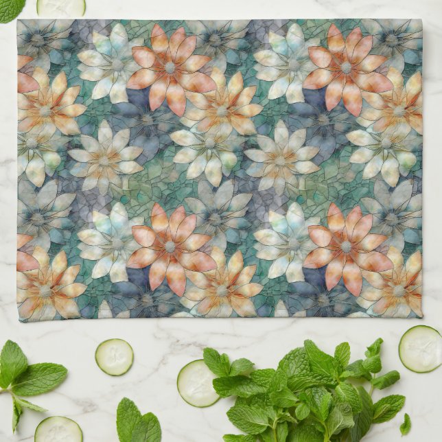 Peach White Blue Green Geschirrtuch (Gefaltet)