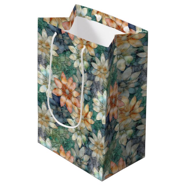Peach White Blue Green Mittlere Geschenktüte (Vorderseite Schrägansicht)