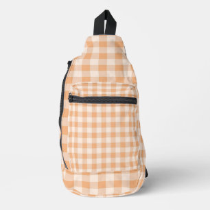 Peach White Checkered Gingham Pattern Crossbody Bag