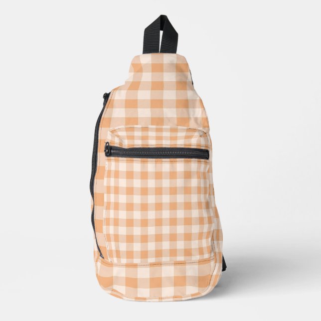 Peach White Checkered Gingham Pattern Crossbody Bag (Vorderseite)