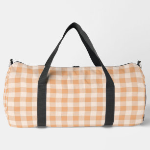 Peach White Checkered Gingham Pattern Duffle Bag