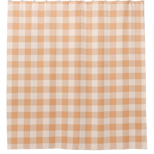 Peach White Checkered Gingham Pattern Duschvorhang (Vorderseite)