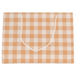 Peach White Checkered Gingham Pattern Große Geschenktüte