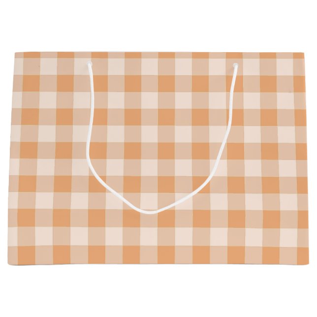Peach White Checkered Gingham Pattern Große Geschenktüte (Vorderseite)