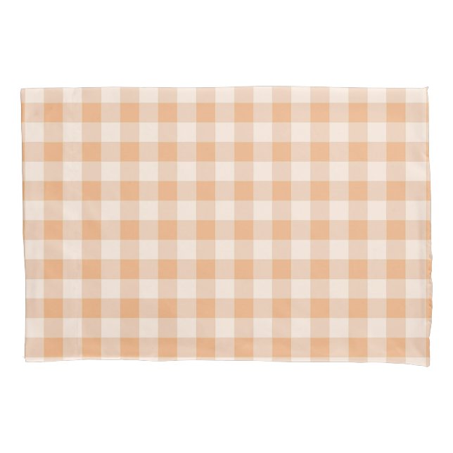 Peach White Checkered Gingham Pattern Kissenbezug (Vorderseite)