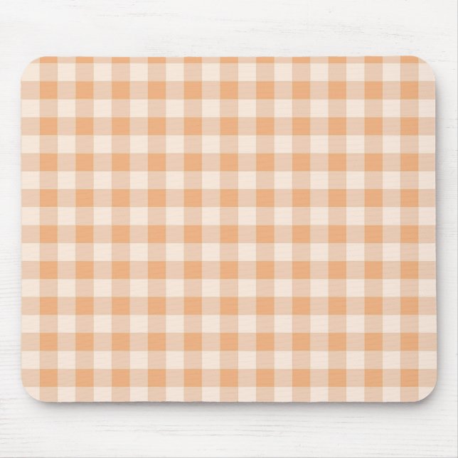 Peach White Checkered Gingham Pattern Mousepad (Vorne)