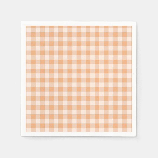 Peach White Checkered Gingham Pattern Serviette (Vorderseite)