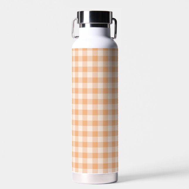 Peach White Checkered Gingham Pattern Trinkflasche (Vorne)