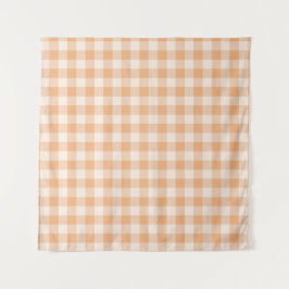 Peach White Checkered Gingham Pattern Wandteppich