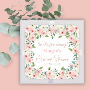 Peach White Floral Brautparty Bevorzugung Quadratischer Aufkleber