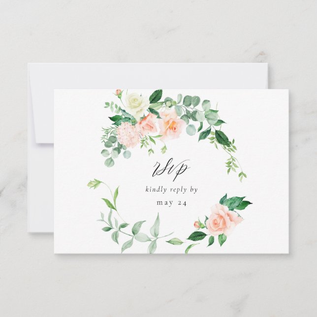 Peach & White Floral w Meal UAWG V3 3 RSVP Karte (Vorderseite)