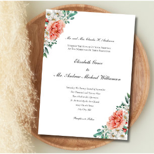 Peach White Greenerity Floral Elegant Festliche Ho Einladung