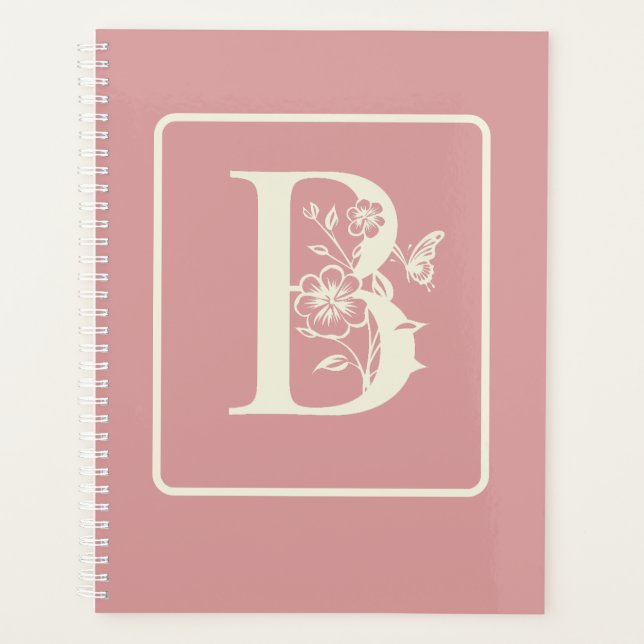 Peach White Monogram Initials Name minimalist 2024 Planer (Vorderseite)