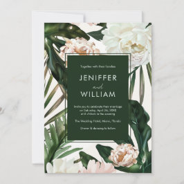 Peach White Peonies & Green Blätter Floral Wedding Einladung