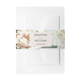 Peach White Peonies & Green Blätter Floral Wedding Einladungsbanderole