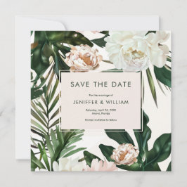 Peach White Peonies & Green Blätter Floral Wedding Save The Date