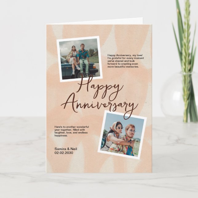 Peach & White Romantische Jubiläum Falten Begrüßun Karte (Vorderseite)