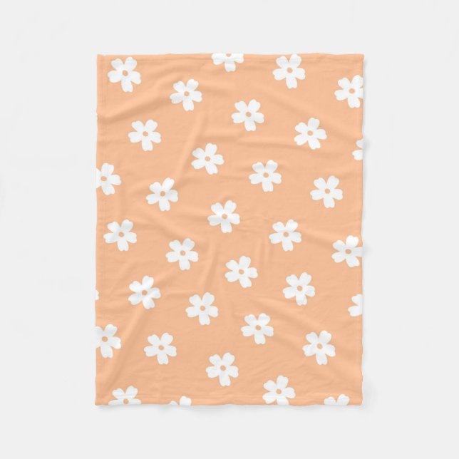Peach White Tropical Floral Botanischer Frühling S Fleecedecke (Vorderseite)