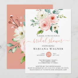 Peach White Wassercolor Floral Brautparty Invita Einladung