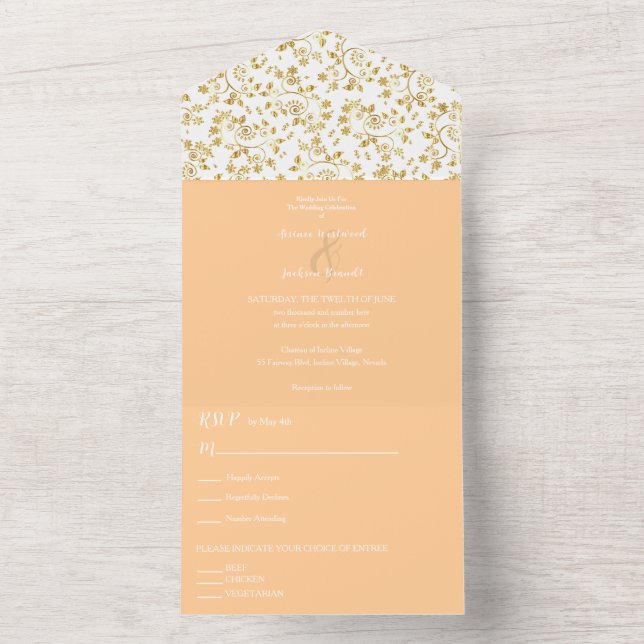 Peach Winter Night Wedding All In One Einladung (Innen Boden)
