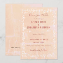 Peach with White Floral Border Wedding Einladungen