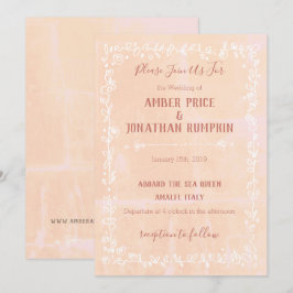 Peach with White Floral Border Wedding Einladungen