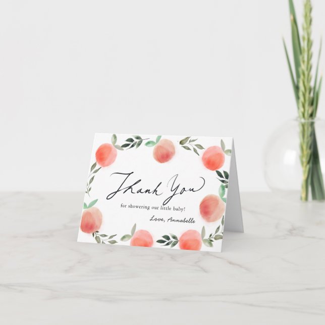 Peach Wreath Watercolor Babydusche Dankeskarte (Vorderseite)