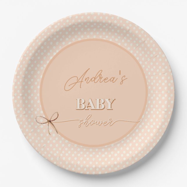Peach-y Shoe String Baby Shower Pappteller (Vorderseite)