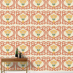 Peach Yellow Green Art Nouveau Tile Tapete