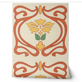 Peach Yellow Green Art Nouveau Tile Tapete