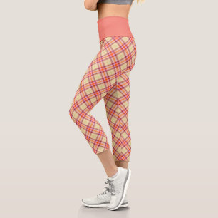 Peach Yellow Kariert Pastell Muster Vintag Tartan Capri Leggings