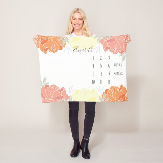 Peach Yellow Orange Peonies Floral Baby Milestone Fleecedecke (Beispiel)