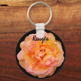 Peach Yellow Pink Blend Rose Cut-Out Blume Design Schlüsselanhänger