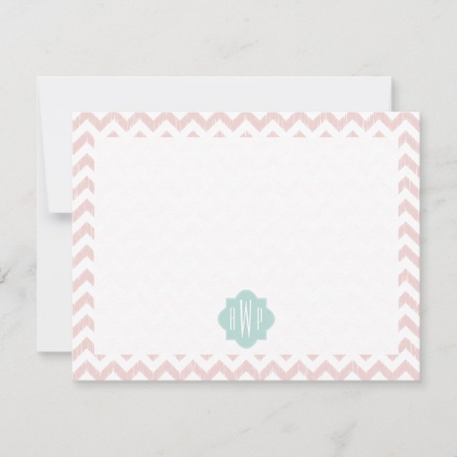 Peach Zickzack Ikat Mit Monogramm Flat Notecard Mitteilungskarte (Vorderseite)