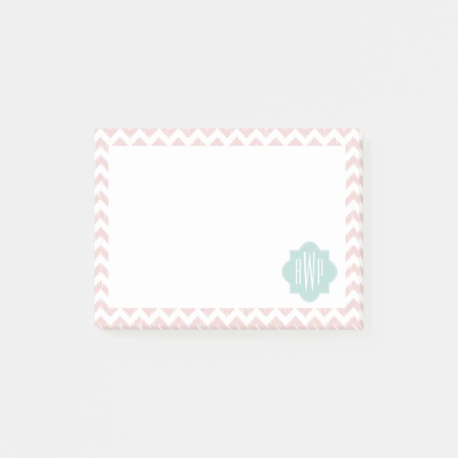 Peach Zickzack Ikat Mit Monogramm Post - Anmerkung Post-it Klebezettel (Vorderseite)