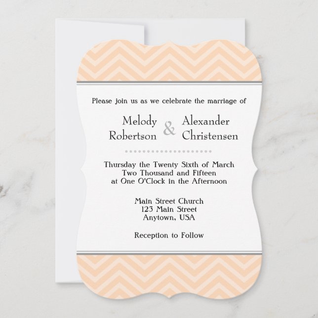 Peach Zickzack Wedding Einladungen (Vorderseite)