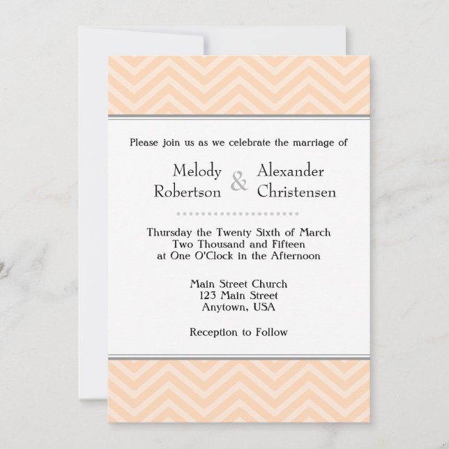 Peach Zickzack Wedding Einladungen (Vorderseite)