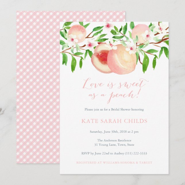 Peaches Aquarelle Bridal Show Invitations (Devant / Derrière)