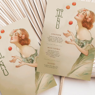 Peaches Art Nouveau Wedding Menu Card Einladung