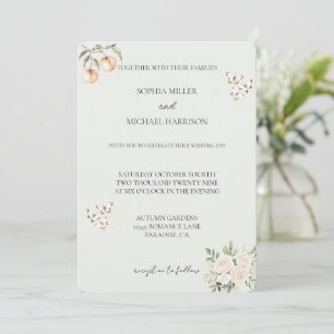 Peaches Butterfly White Floral Romantische Hochzei Einladung