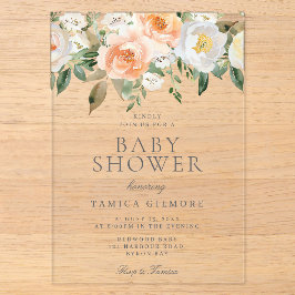 Peaches & Cream Floral Spring Summer Baby Dusche Acryleinladungen