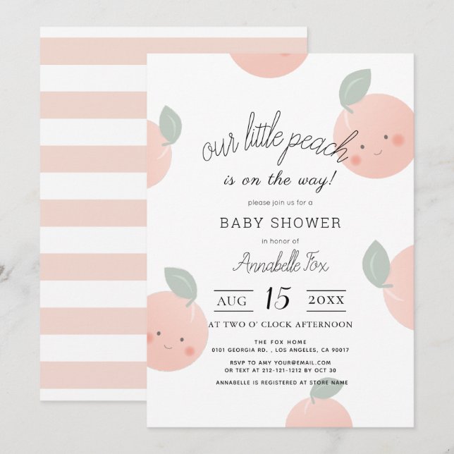 Peaches & Creme Niedliche Kawaii Babydusche Einladung (Vorne/Hinten)