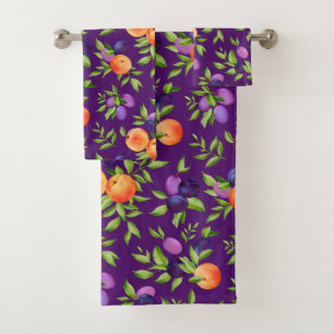 Peaches Plums Purple Cute Fruit Motif botanique