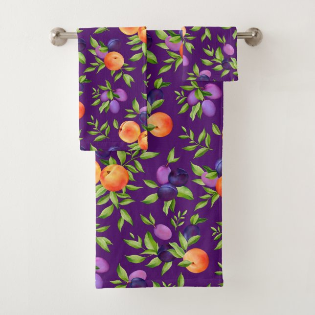 Peaches Plums Purple Cute Fruit Motif botanique (En situation)