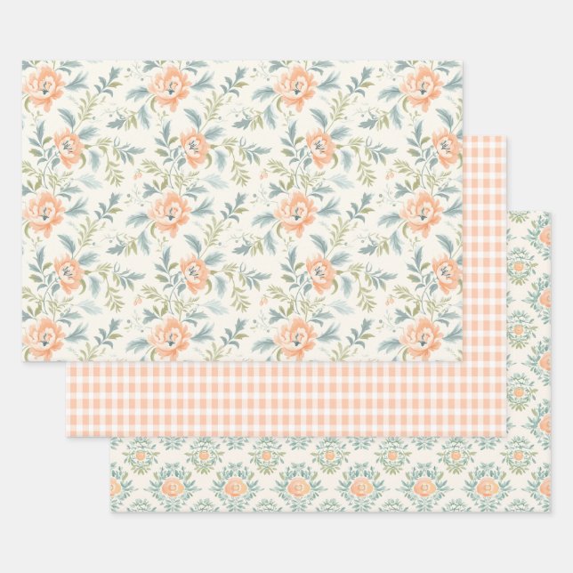 Peachoms Blütenblütenpapier Gingham Wrapping Geschenkpapier Set (Set)