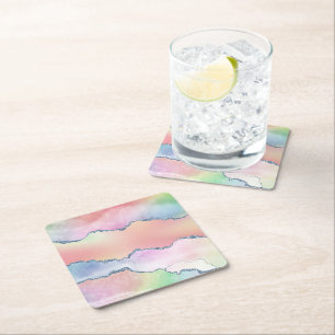 Peachy Agate Hübsch Soft Pastel Watercolor Ombre Rechteckiger Pappuntersetzer