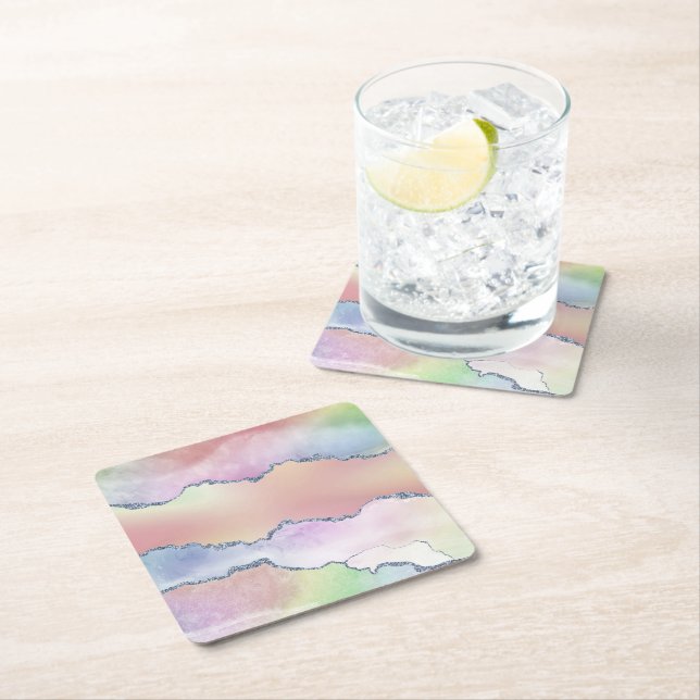 Peachy Agate | Hübsch Soft Pastel Watercolor Ombre Rechteckiger Pappuntersetzer (Vor Ort)