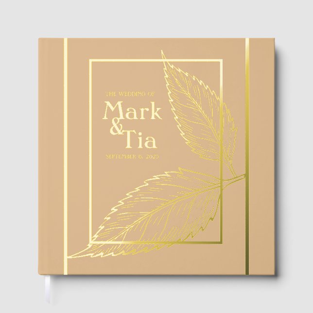 Peachy Beige Gold Wedding Foil Gästebuch (Vorderseite)