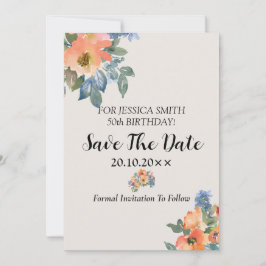 Peachy Blue Watercolor Blumengeburt Save The Date