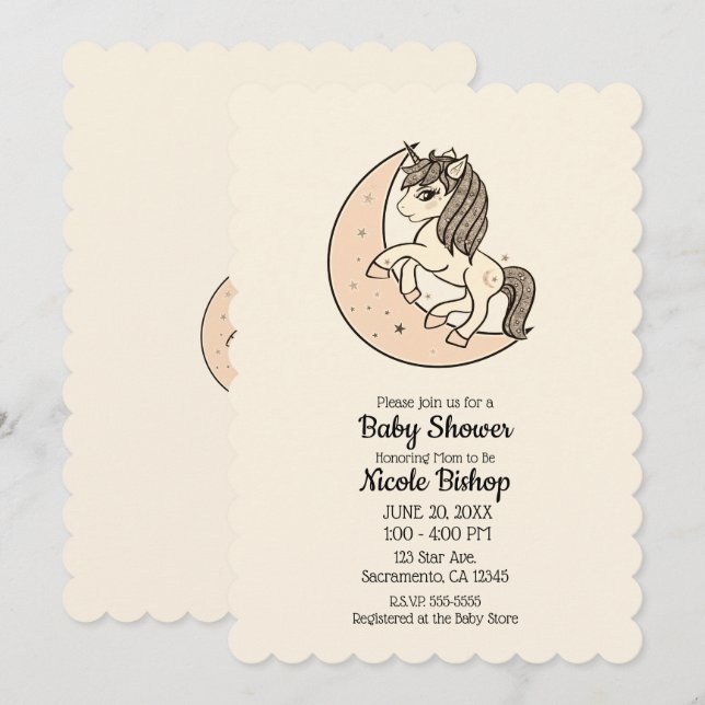 Peachy Blush Pink Celestial Moon Babydusche Einladung (Vorne/Hinten)